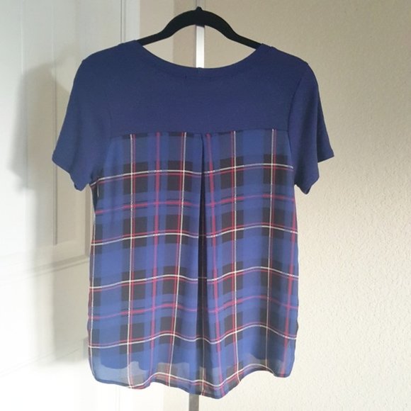 Stitch Fix | Papermoon Blue Plaid Back Top Size S - Picture 2 of 4